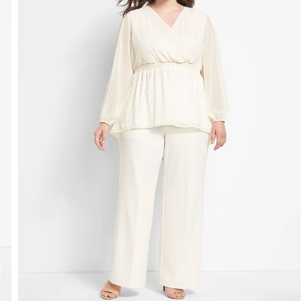 NEW Lane Bryant The Perfect Drape Wide Leg High Rise Cream Career Pants NWT 24 S